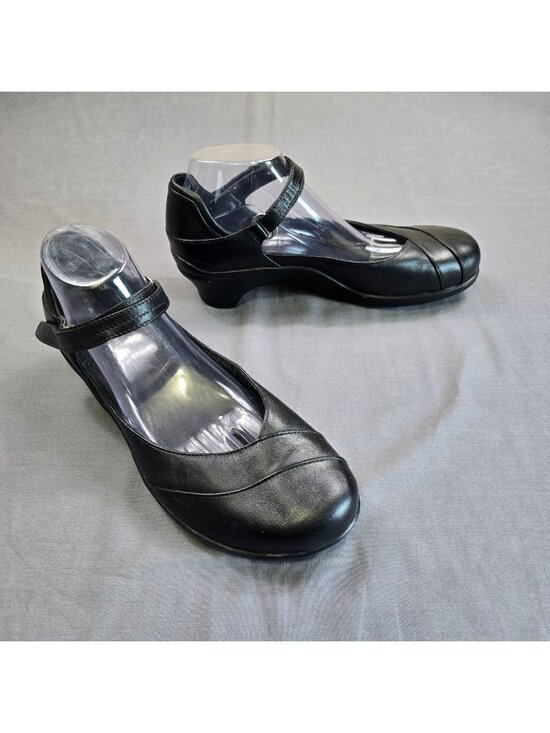 Aravon Shoes - Aravon Womens 11 Mary Jane Wedge Heel Black Comfort Adjustable Strap
